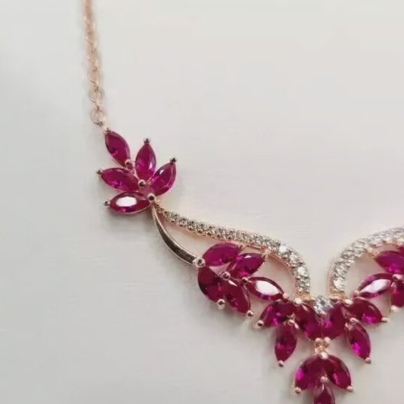 3Ct Marquise Red Ruby Drop Necklace 14KT Rose Gold Plated Silver Necklace $650 - Picture 2 of 7